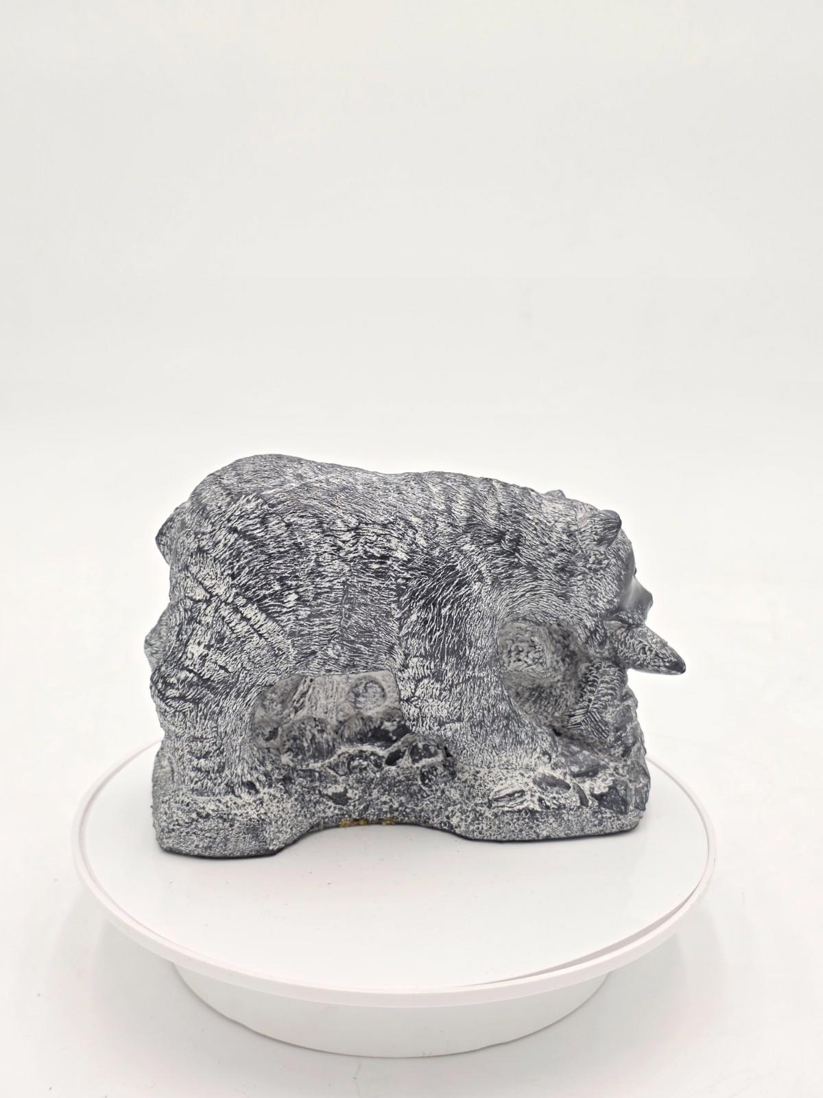 The Wolf Sculptures Canadian 7" Brown Bear With Salmon Hand Carved Soapstone