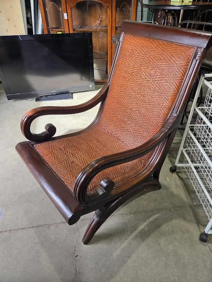Vintage British Plantation Style Cane Lounge Chair
