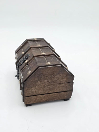 Vintage Wooden Treasure Chest Jewelry Trinket Box