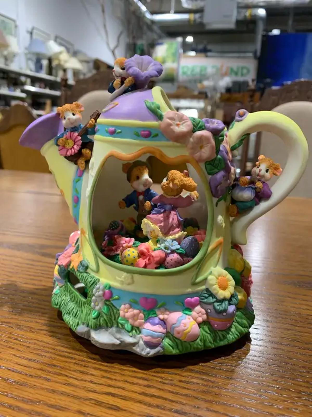 Music Easter Bunny Teapot Figurine