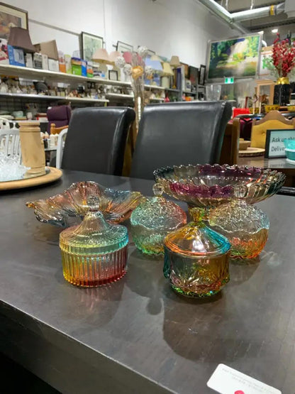 Rainbow Glass Bowls and Jars -set