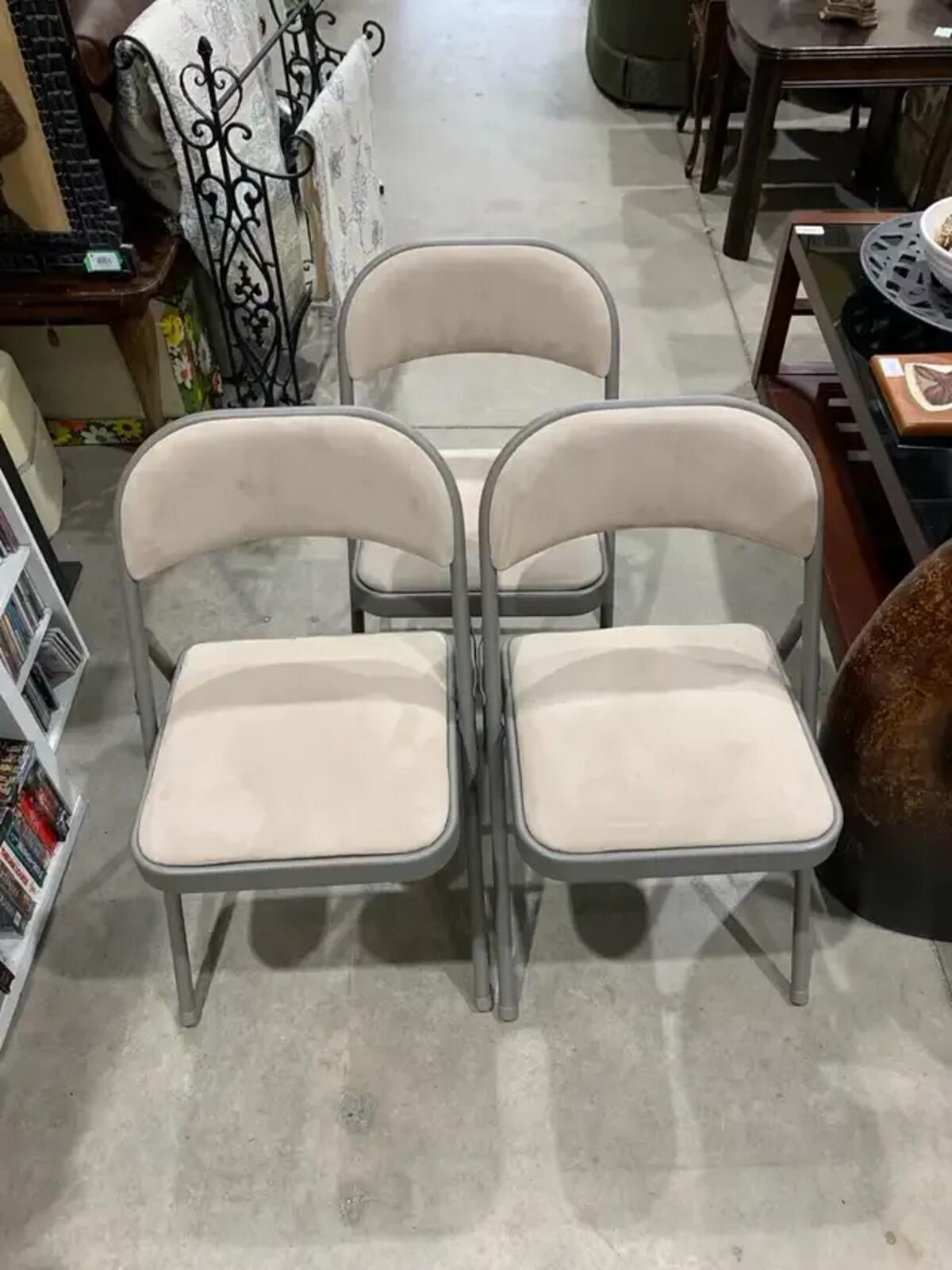 Set of FOUR Sand Coloured Faux Suede Folding Chairs