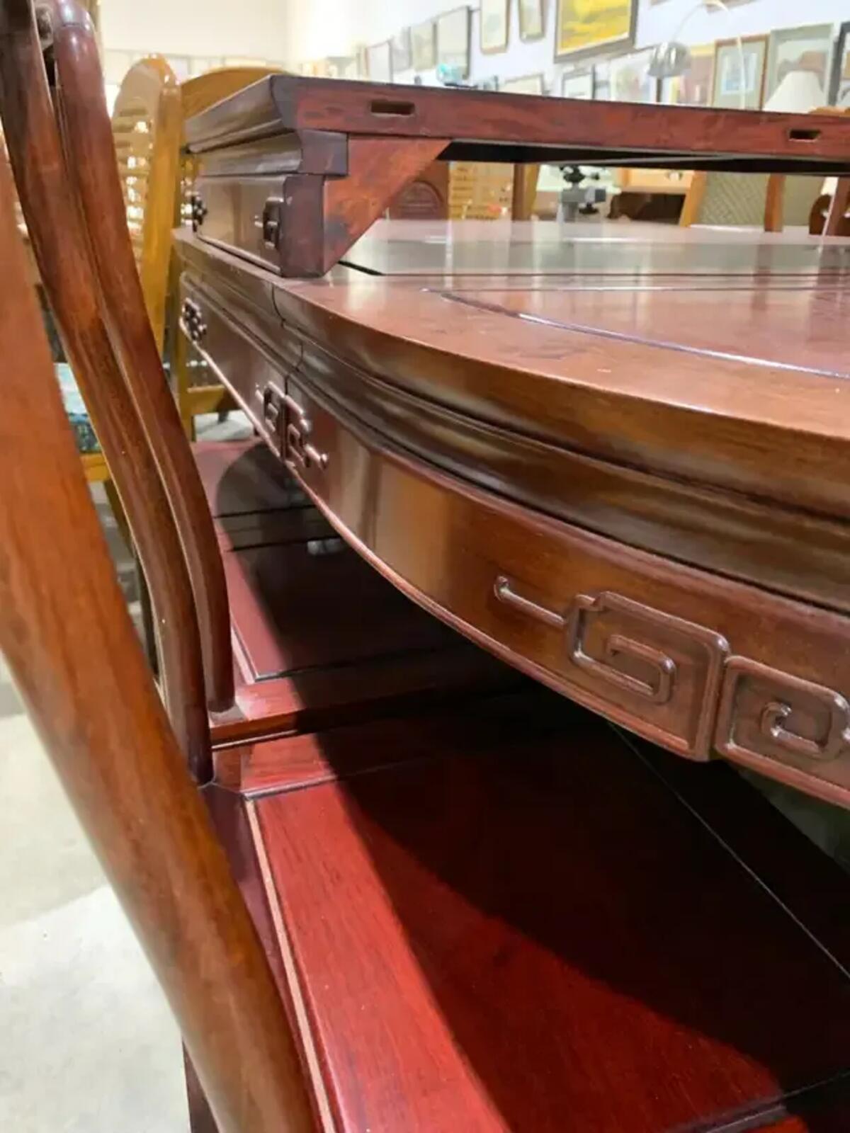Rose Wood Longevity Symbol Extendable Dining Table Set