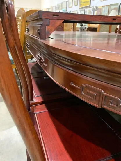 Rose Wood Longevity Symbol Extendable Dining Table Set