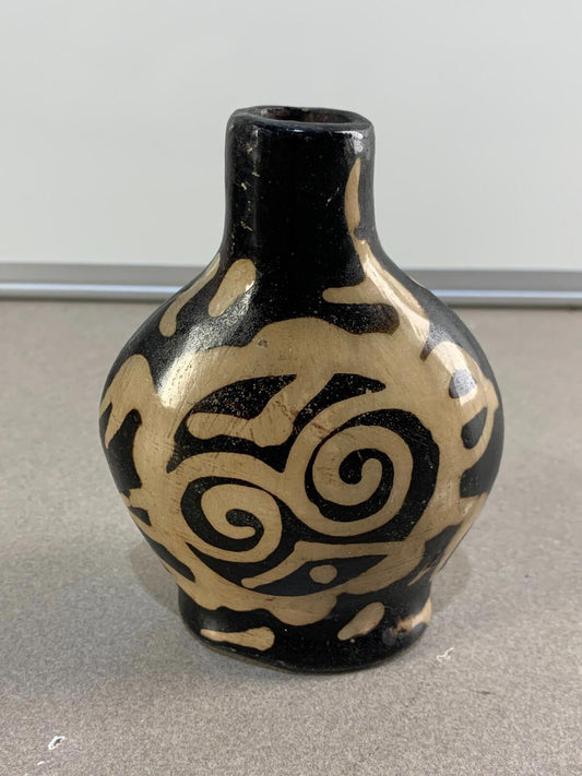 Modern Ceramic Vase Dark Brown or Black with Beige Circular Swirl