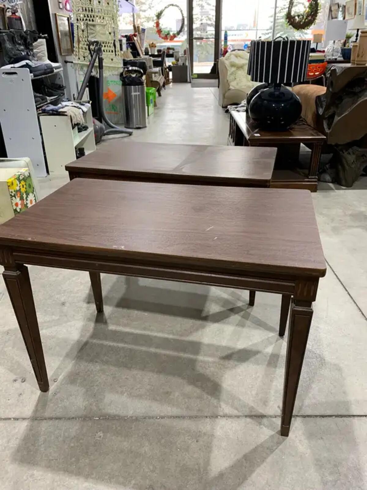 Vintage Inspired Dark Wood Side Table - set of two