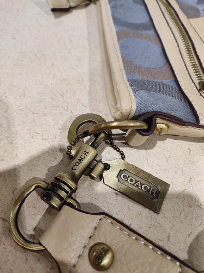 Coach Crossbody Purse Cream with blue and tan pattern