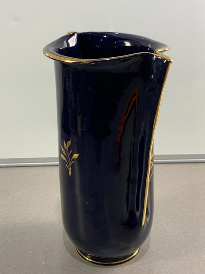 Vintage cobalt blue vase hand-painted, made in Italy