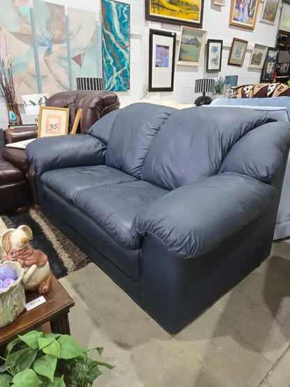 Navy Blue Leather Loveseat