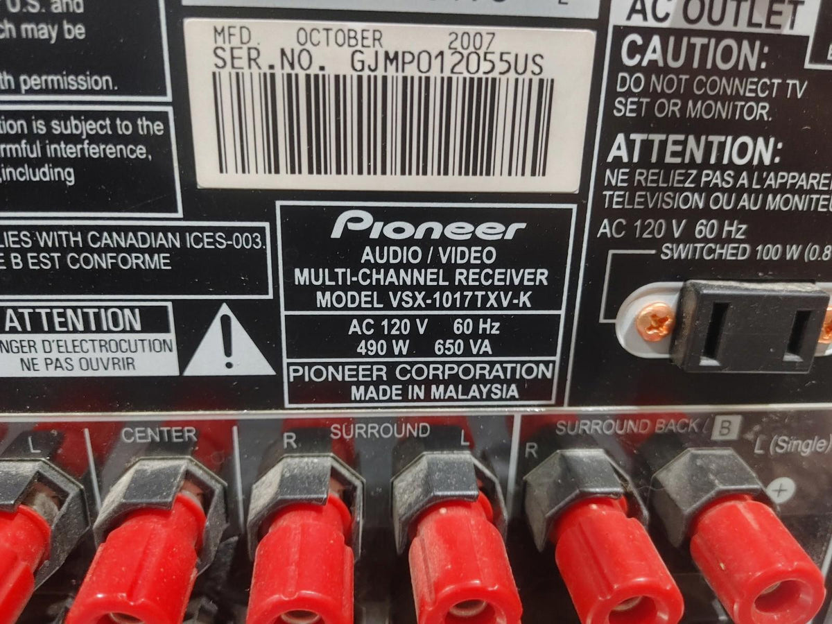 Good Condition Pioneer Audio/Video Multi-Channel Receiver VSX-1017TXV Power Test