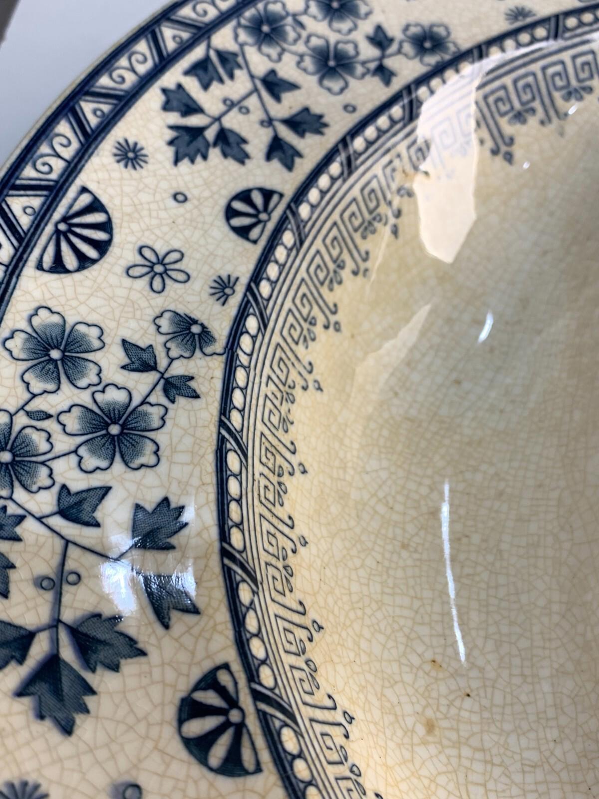 Plat à viande ancien Wedgewood Mandarin Harvest cannelé avec jus creux c. 1900 Rare