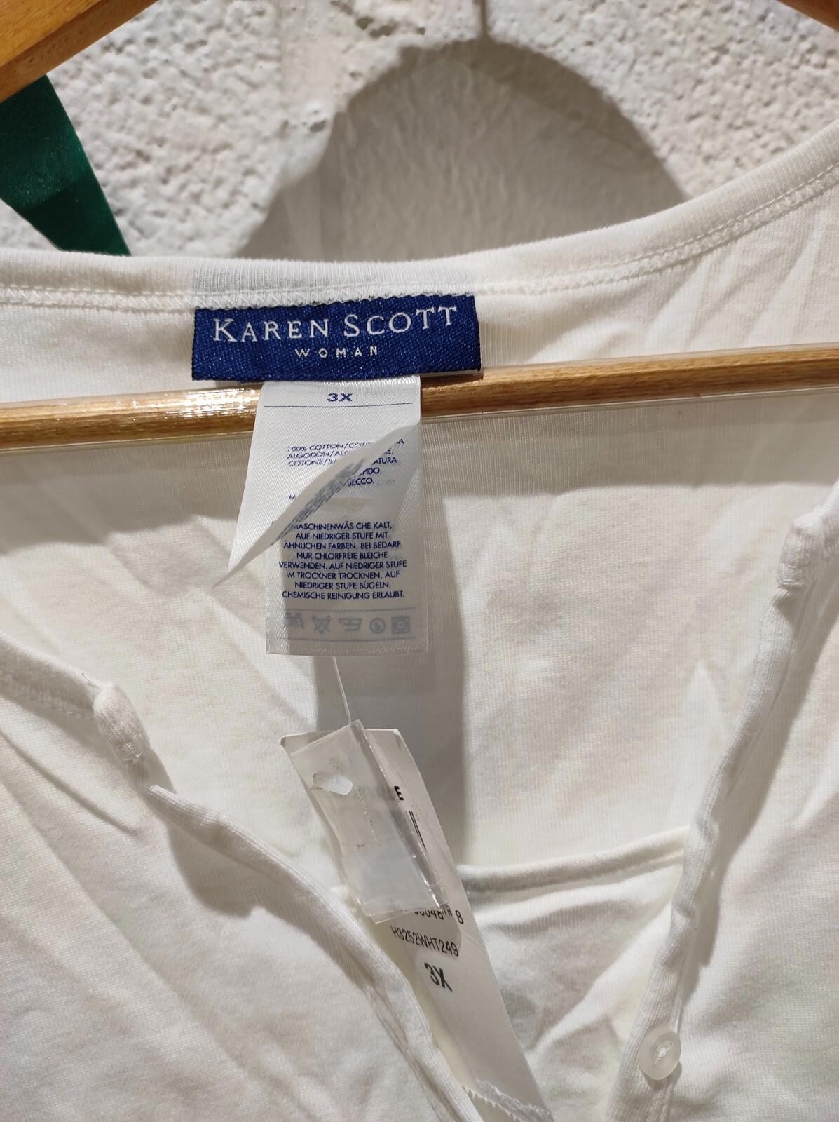 Karen Scott White Short Sleeve 100% Cotton V-Neck Henley Shirt 3X