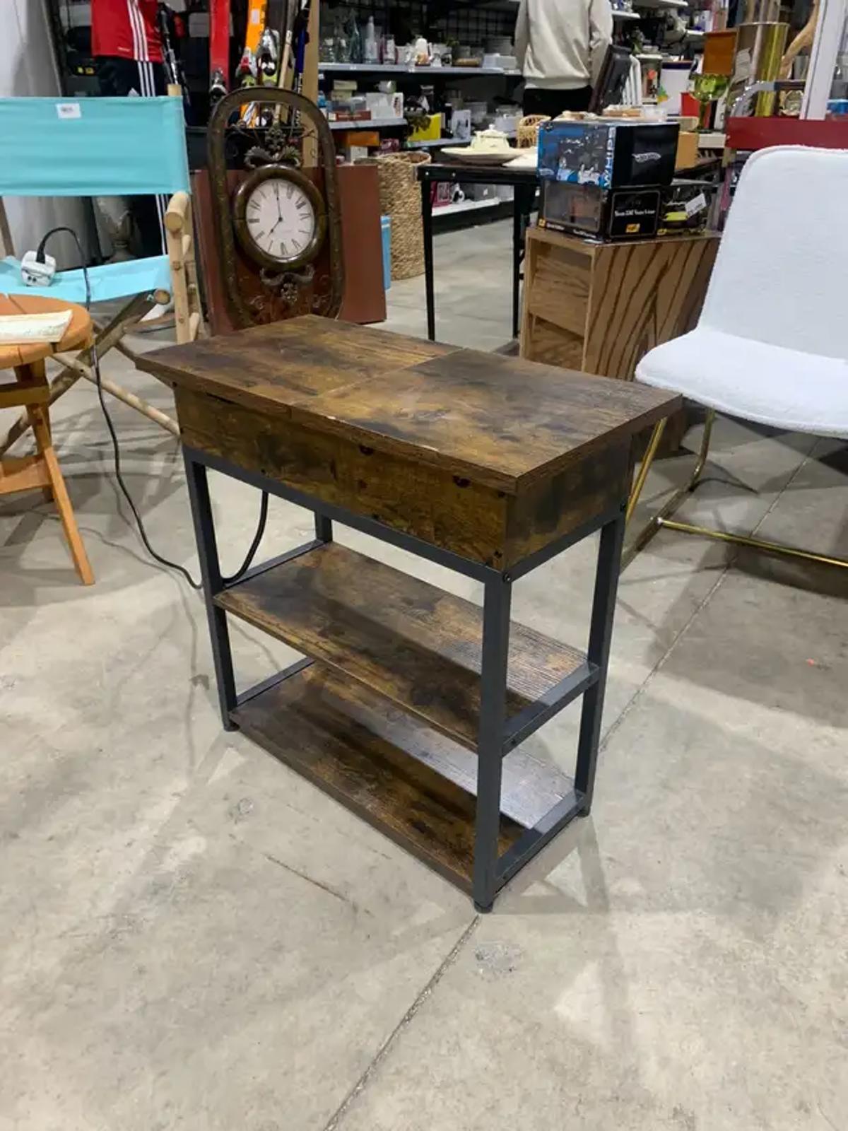 Industrial Style Side Table with power outlet.