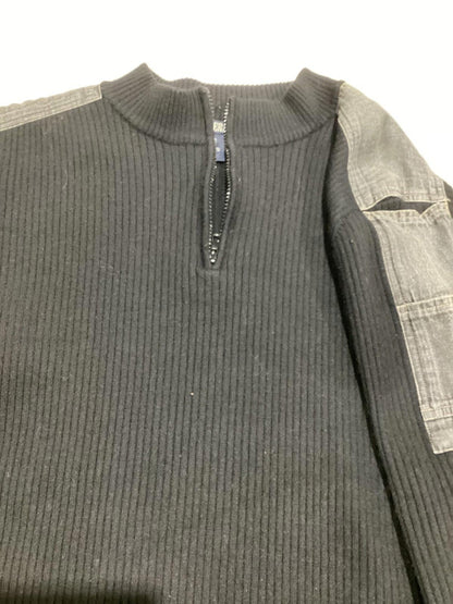 Black Sweater With Denim Details on the Shoulder
