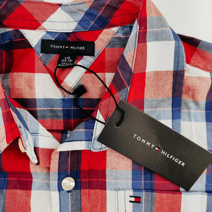 NWT Tommy Hilfiger Youth Button Down Blue and Red Plaid Shirt Size L (12-14)