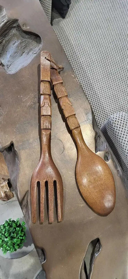 Hand Carved Wooden Spoon and Fork