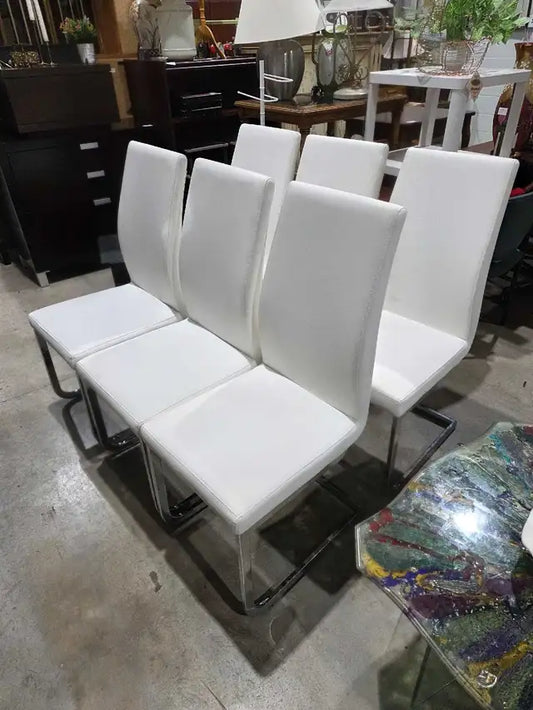 White Vinyl Dining Chairs Set - 6 Available