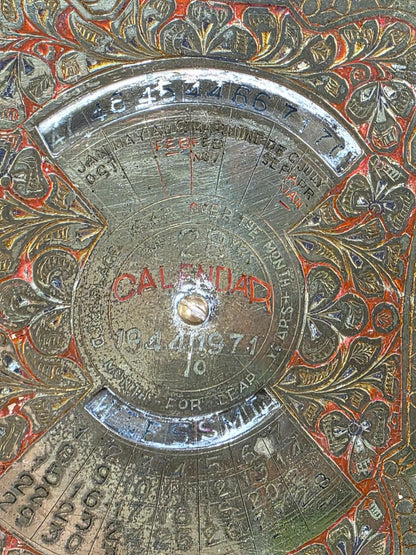 Vintage Embossed Brass Perpetual Desk Calendar; 28-Year Calendar 1944 to 1971