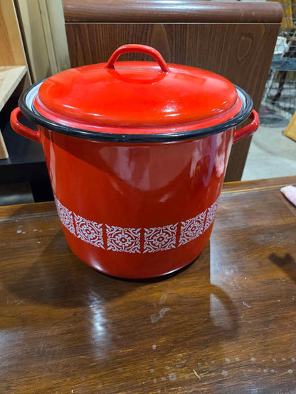 Red Enamel Stock Pot with Lid