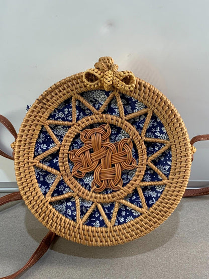 Vintage hand made Pastoral Style Woven Rattan Crossbody Bag