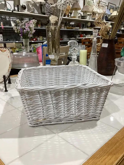 White Wicker Square Basket
