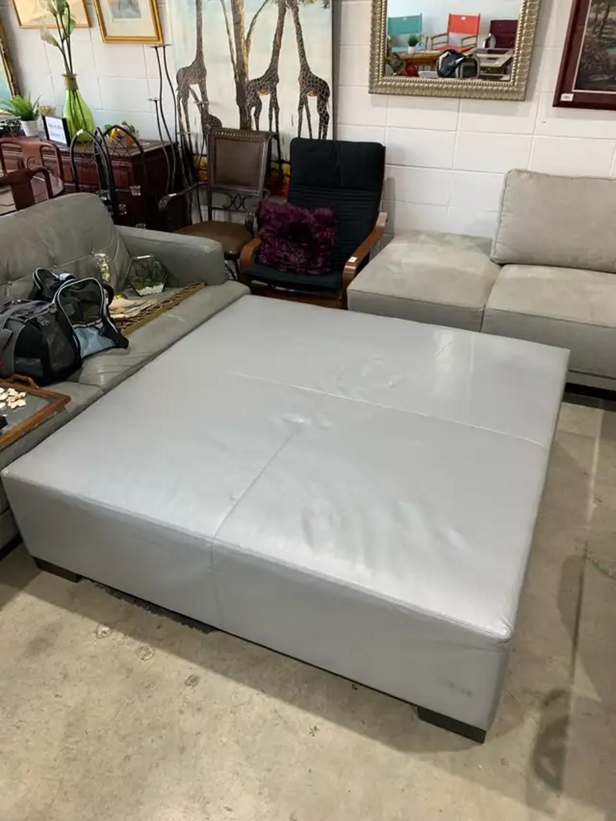 XL Silver Leather Ottoman