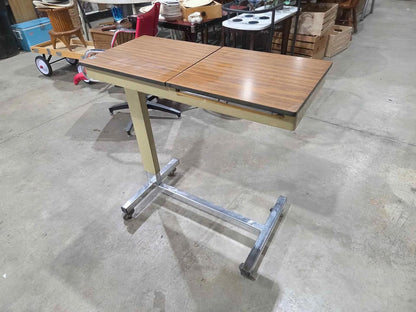 Vintage Adjustable Rolling Overbed Table w/ Storage & Mirror - 1974