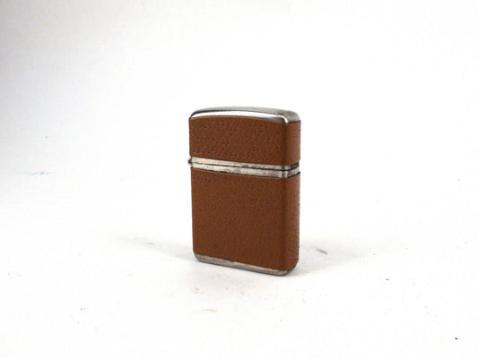 Vintage CHAMP Flip Lighter - Brown Leather Wrapped - Made In Austria