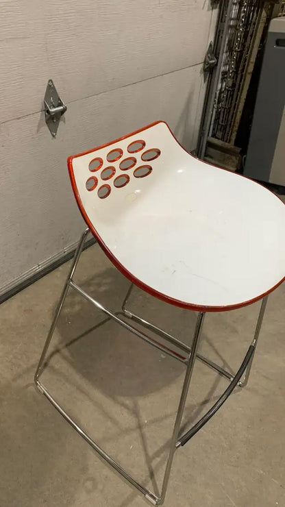 Calligaris White and Orange Bar Stool