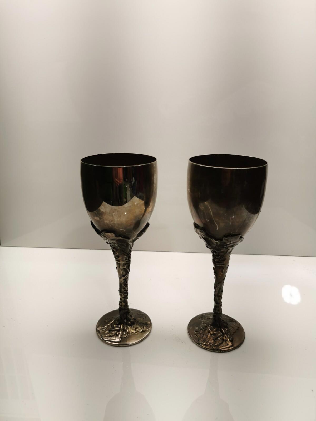 Two Godinger Silver Art Co. Sliver Tone Grape Vine Globlet Chalice Wine Cup