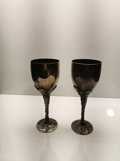 Two Godinger Silver Art Co. Sliver Tone Grape Vine Globlet Chalice Wine Cup