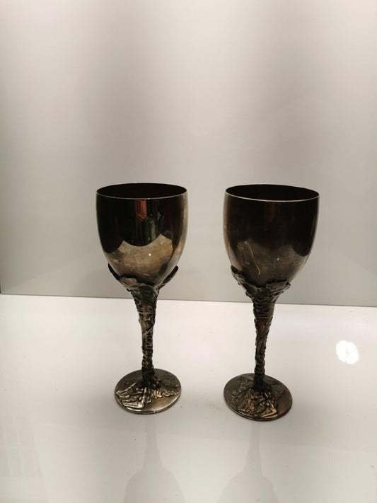 Two Godinger Silver Art Co. Sliver Tone Grape Vine Globlet Chalice Wine Cup