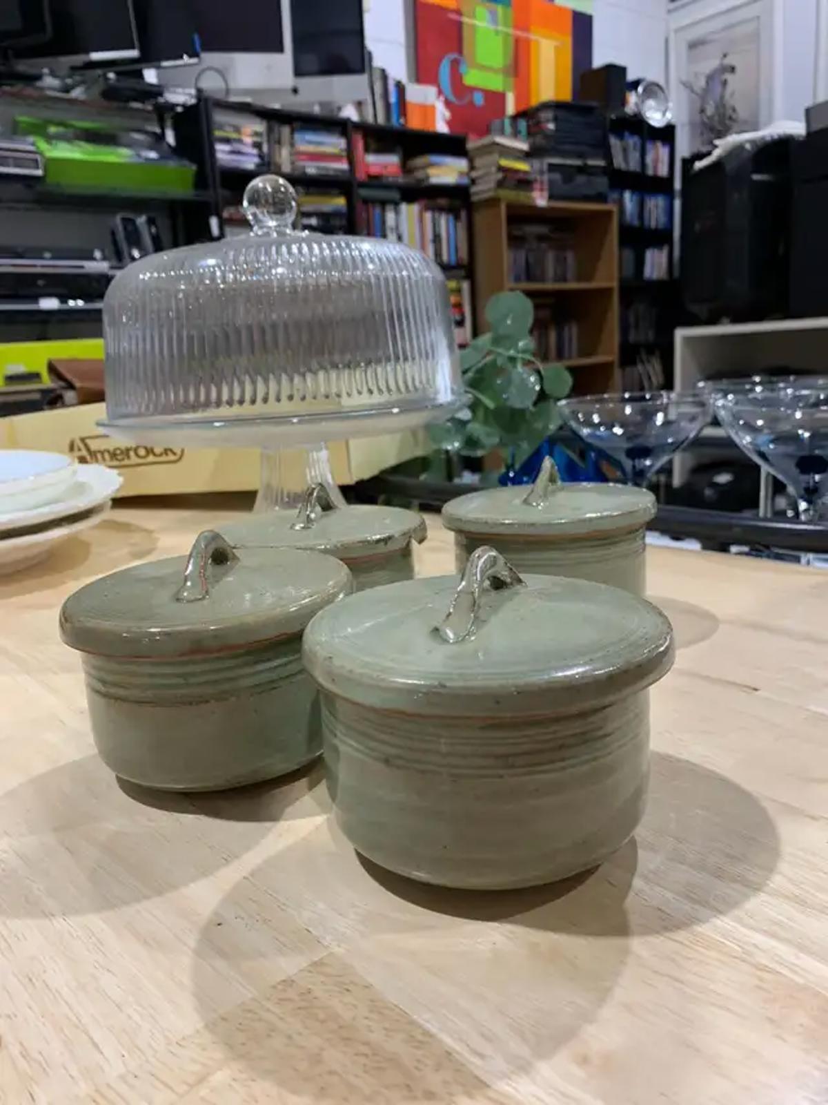 4 Small Stoneware Pots