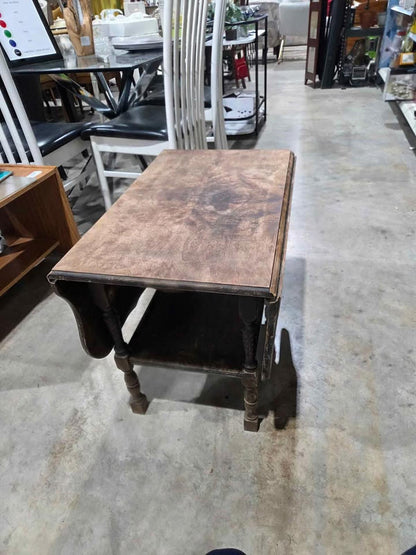 Rustic Wood Drop Leaf Side Table