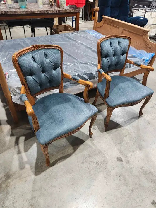 Vintage Blue Tufted Arm Chairs