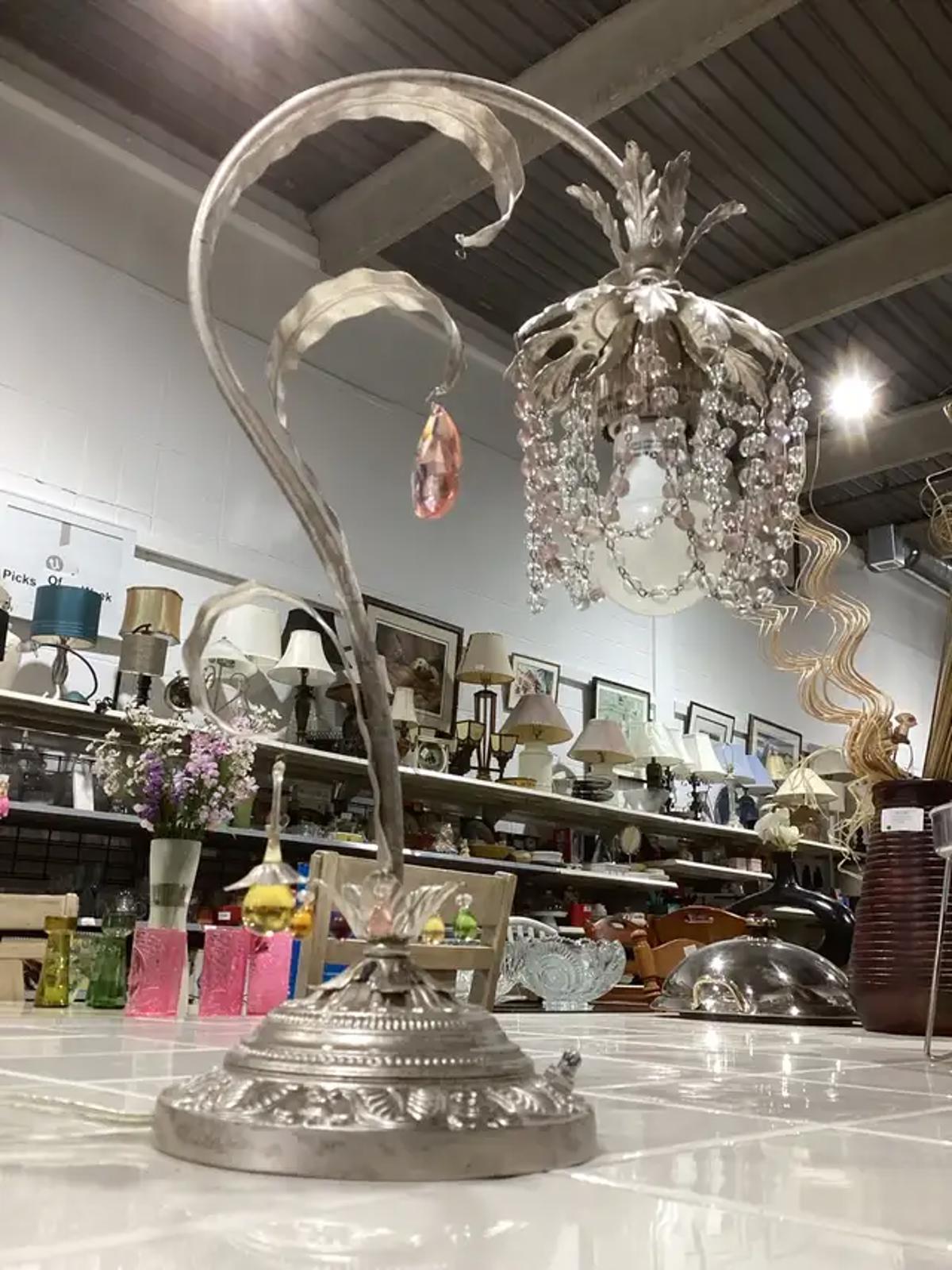 Floral Beaded Silver Table Lamp
