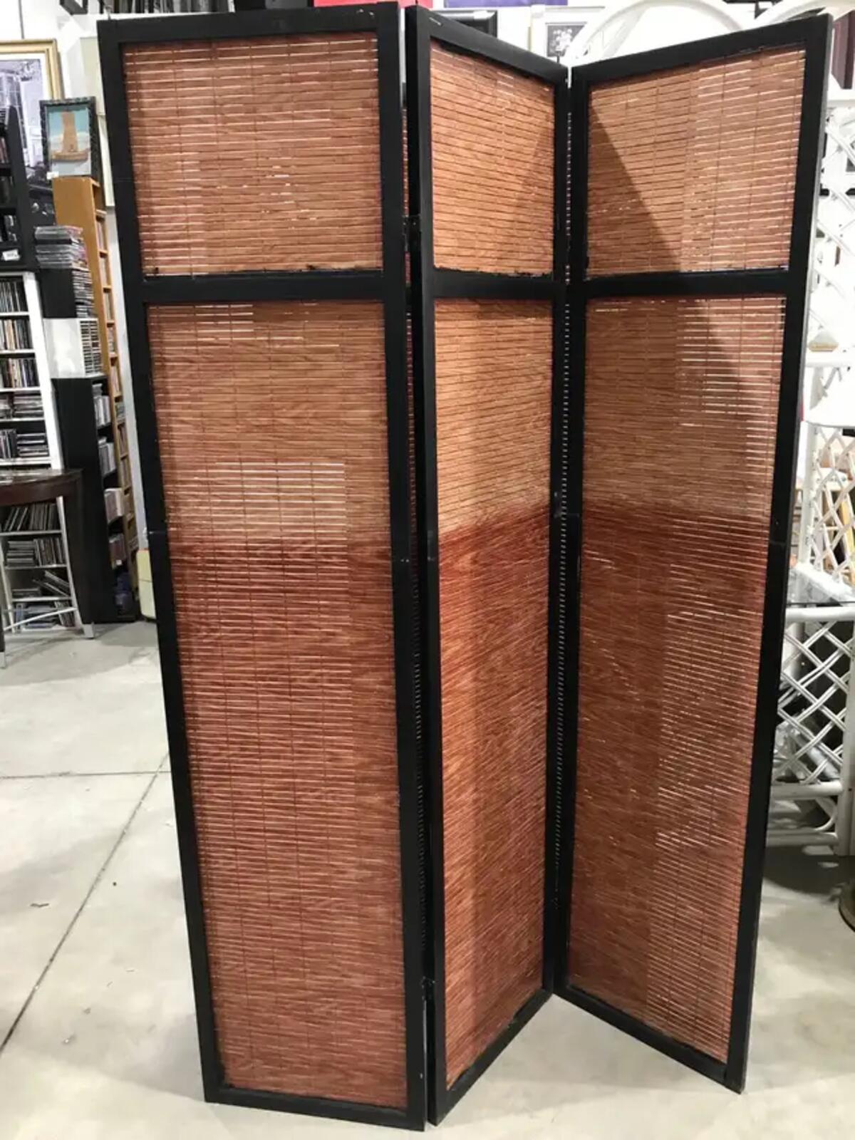 Brown Room Divider with Black Frame - Set of 3 - 9 Panels