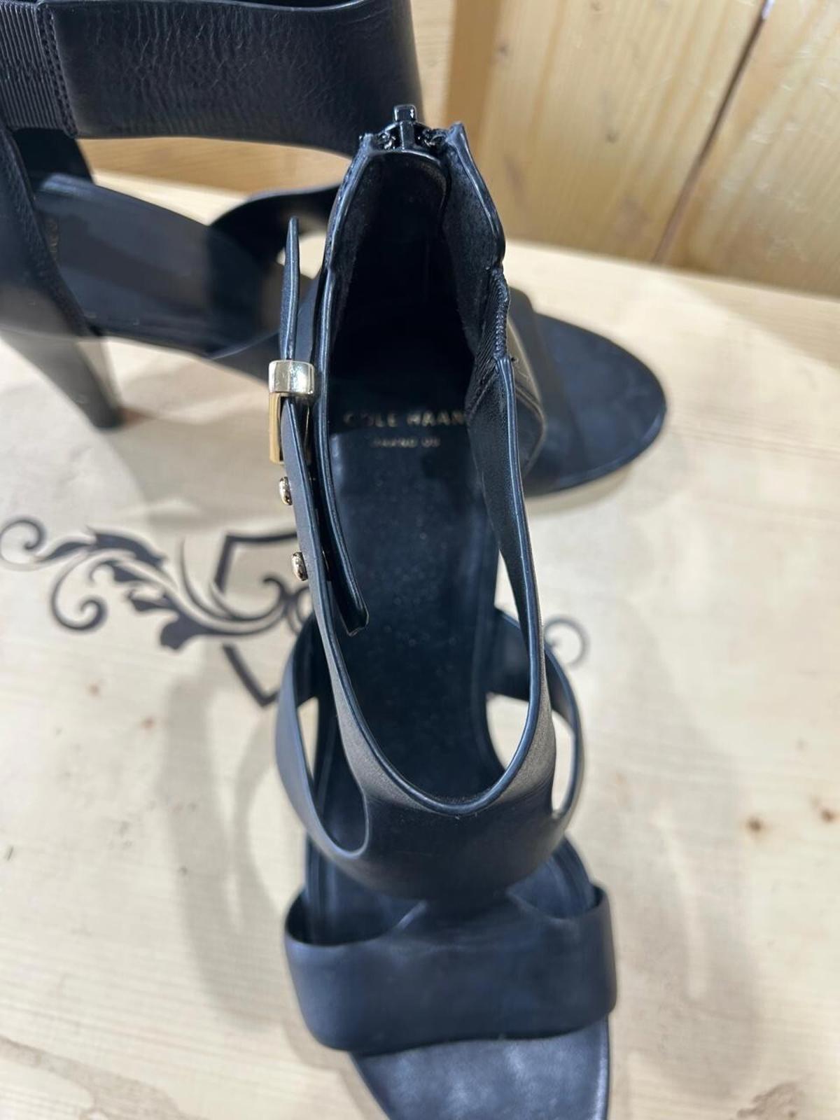 Sandales à talons en cuir noir Cole Haan Moama, pointure 8B