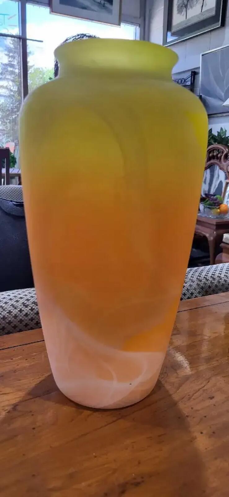 Hand Blown Yellow Ombre Glass Vase 12'