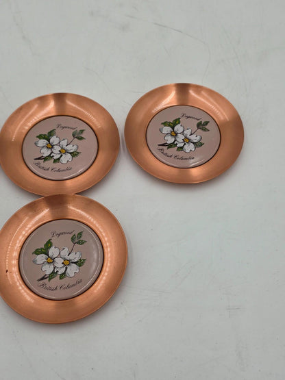 Fantasy Copperware Of Canada Sixties Mid Century 4 Dogwood Coasters