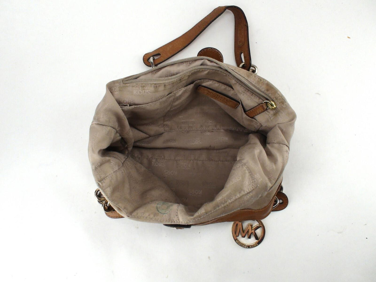 Michael Kors MK Lillie Chain Tan Brown Leather Tote With MK Wallet - Pre-Owned