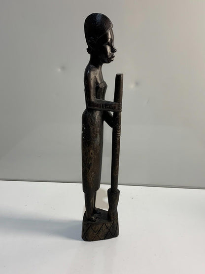 Vintage Woman with mortar and pestle Wood Sculpture