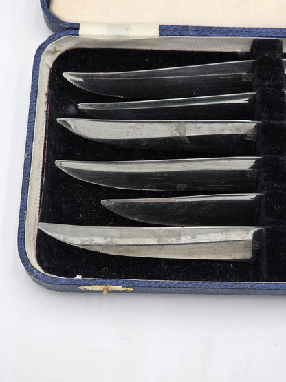 Set of 6 Latham & Owen Sheffield England Wooden Handle Dinner Knives Case