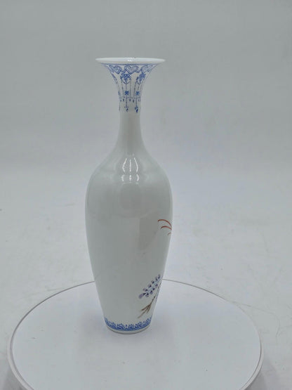 Chinese Eggshell Porcelain Vase Birds Flowers Calligraphy With Box
