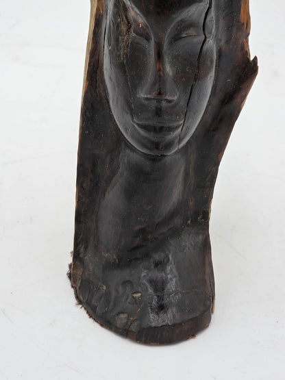 Vintage Hand Carved Wood Bust Nice Detailed Face