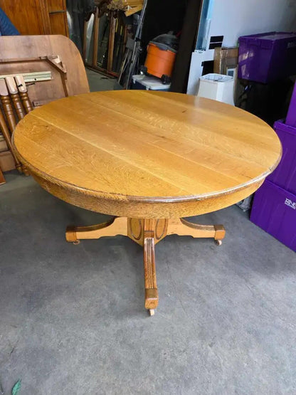Round Oak Rolling Dining Table