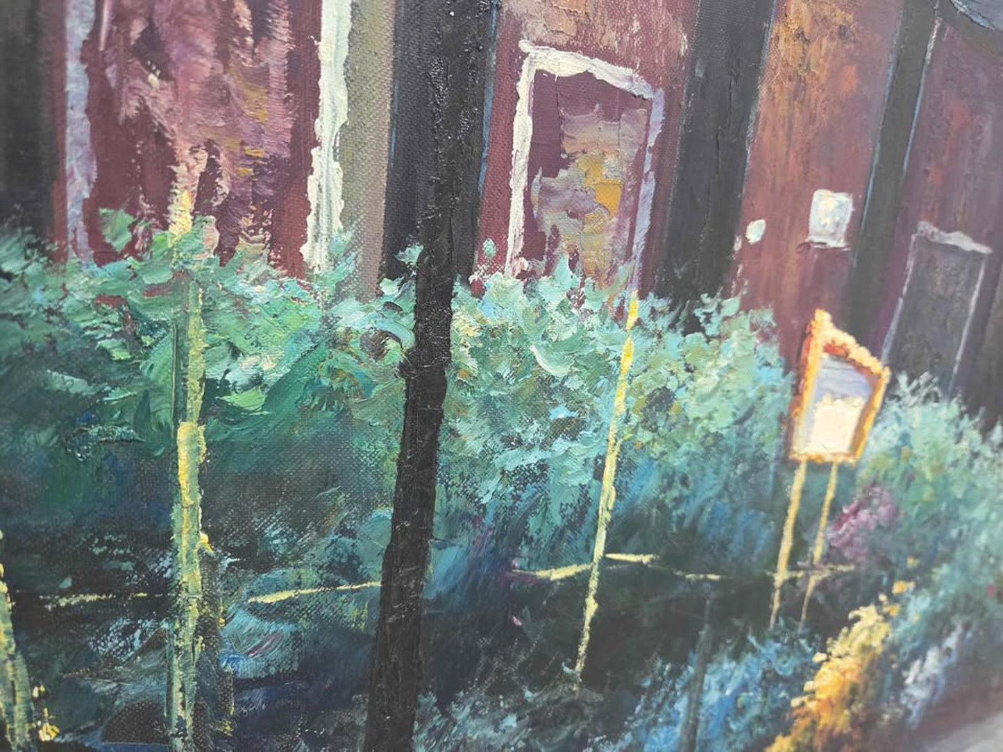 Framed painting street scene 40x27"