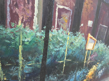 Framed painting street scene 40x27"