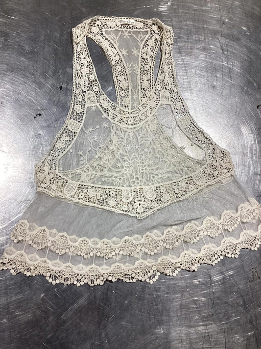 Cream Ivory Lace Racerback Tank – Elegant Crochet Detail