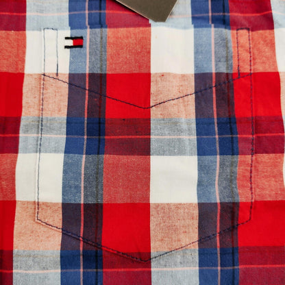 NWT Tommy Hilfiger Youth Button Down Blue and Red Plaid Shirt Size L (12-14)